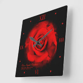 Red Rose:Acrylic Wall Clock Vierkante Klok (Hoek)