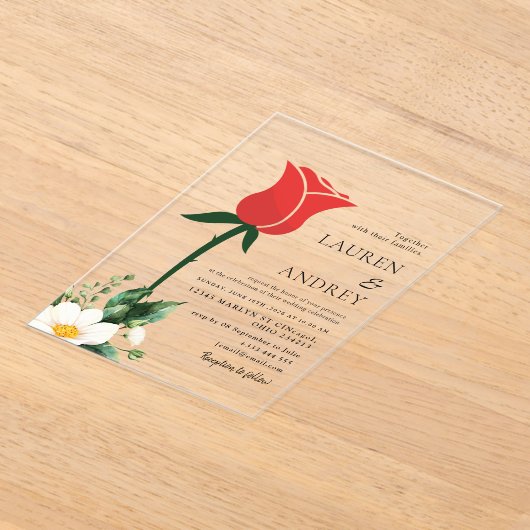 Red Rose Acrylic Wedding Invitation Acryl Uitnodigingen (Laagn)