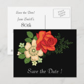 Red Rose and Daisies Save the Date 80th Birthday Aankondigingskaart (Voorkant / Achterkant)