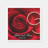 Red Rose and Wedding Rings Personalized Napkins Servet (Voorkant)