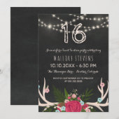 Red Rose Antlers - Rustic Sweet Sixteen Kaart (Voorkant / Achterkant)