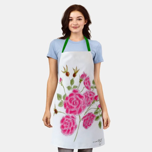 Red Rose Apron Schort (Gedragen)