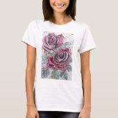 Red Rose Aquarel Inkt Schilderkunst T Shirt (Voorkant)