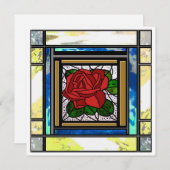 Red Rose Art Deco Blauwgroen Glas in lood Kaart (Voorkant / Achterkant)