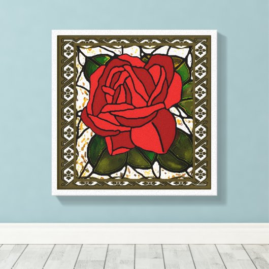 Red Rose Art Deco Canvas Afdruk (Insitu (Houten vloer))