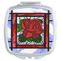Red Rose Art Deco Glas in lood Compact Mirror