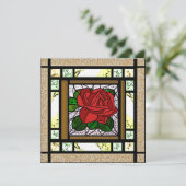Red Rose Art Deco Glas in lood Kaart (Staand voorkant)