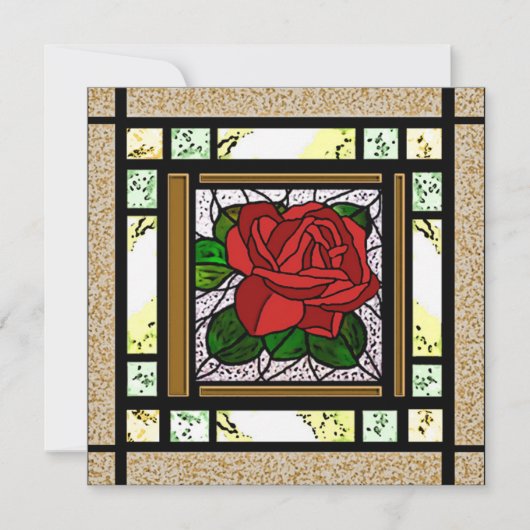 Red Rose Art Deco Glas in lood Kaart (Voorkant)