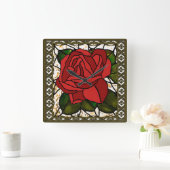  Red Rose Art Deco Vierkante Klok (Huis)