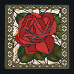 Red Rose Art Deco Vierkante Klok<br><div class="desc">Een levendig ontwerp met een art deco stijl,  misschien een Valentijnsdag cadeau?</div>