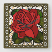  Red Rose Art Deco Vierkante Klok (Voorkant)
