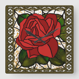 Red Rose Art Deco Vierkante Klok