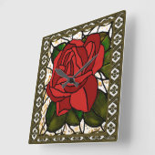  Red Rose Art Deco Vierkante Klok (Hoek)