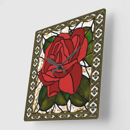  Red Rose Art Deco Vierkante Klok (Hoek)