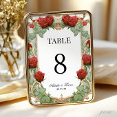 Red Rose Art Nouveau Wedding Table Number Kaart