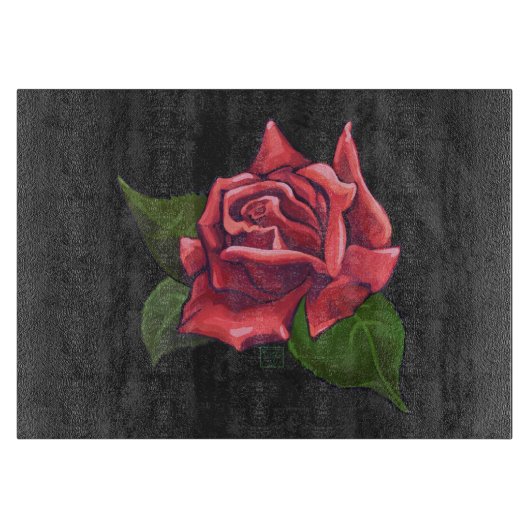 Red Rose Art over zwart Snijplank (Voorkant)