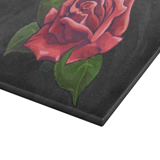 Red Rose Art over zwart Snijplank (Hoek)