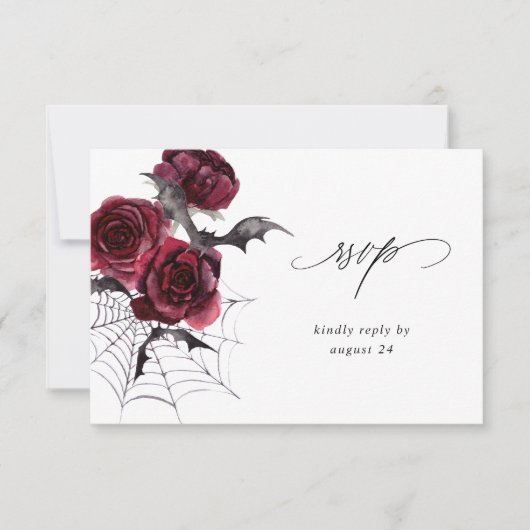 Red Rose & Bat Halloween Party Een maaltijd RSVP W (Voorkant)