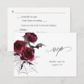 Red Rose & Bat Halloween Party Een maaltijd RSVP W (Voorkant / Achterkant)