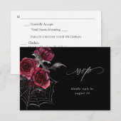 Red Rose & Bat Halloween Party Een maaltijd RSVP Z (Voorkant / Achterkant)