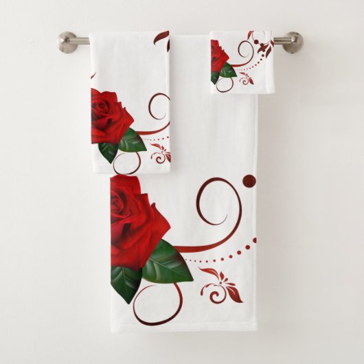 Red Rose Bathroom Towel sets Bad Handdoek (Insitu)