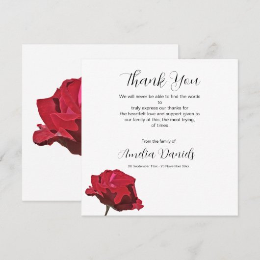 Red Rose begrafenis bedankkaart Kaart (Voorkant / Achterkant)