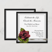 Red Rose begrafenisaankondiging Kaart (Voorkant / Achterkant)