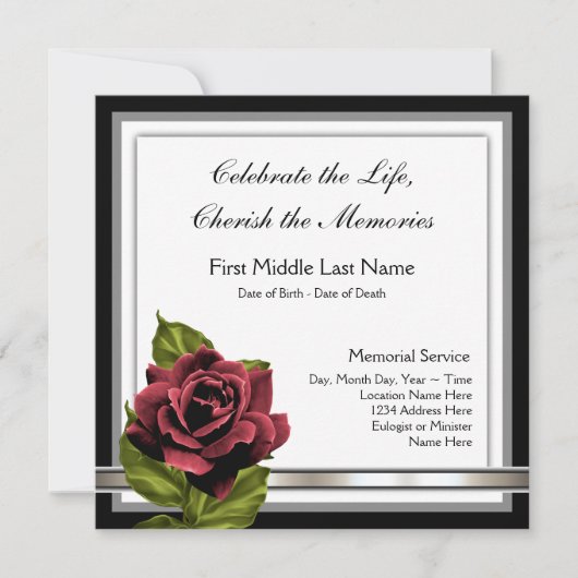Red Rose begrafenisaankondiging Kaart (Voorkant)