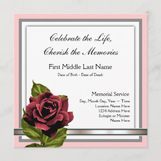 Red Rose begrafenisaankondiging Kaart