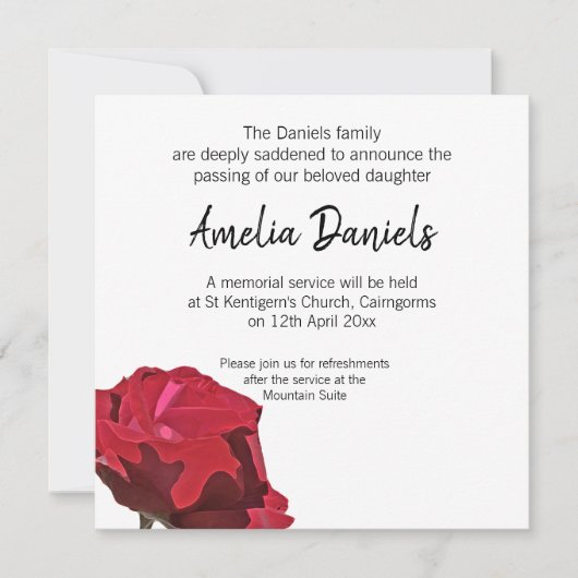 Red Rose begrafenisaankondiging Kaart (Voorkant)