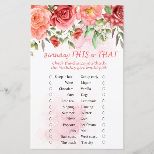 Red Rose Birthday Dit of dat spel (Voorkant)