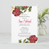 Red Rose Birthday Lunch Kaart (Staand voorkant)
