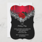 Red Rose Birthday Party Lace Black Silver Kaart (Achterkant)