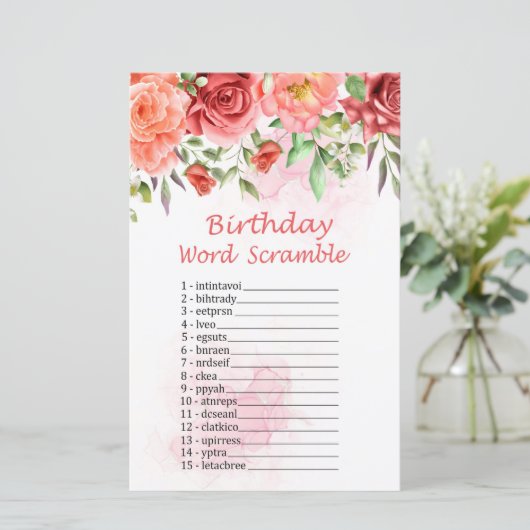 Red Rose Birthday Word Scramble Game (Staand voorkant)