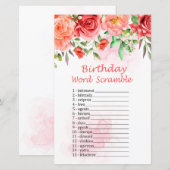 Red Rose Birthday Word Scramble Game (Voorkant / Achterkant)