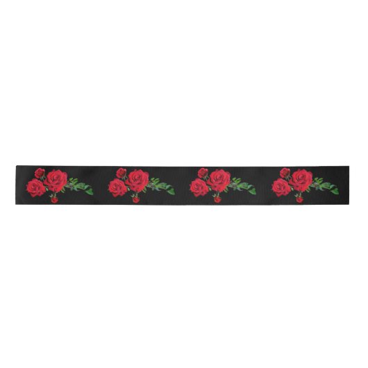 Red Rose Black Achtergrond Satin Ribbon Satijnen Lint (Voorkant)