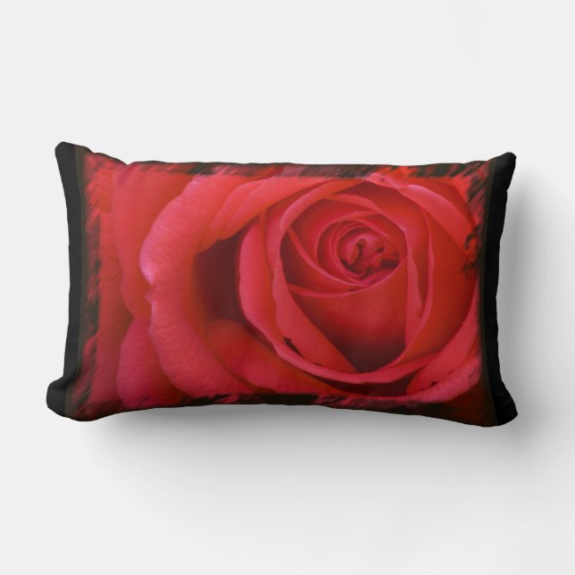 Red Rose Black Border Lumbar Kussen (Voorkant)