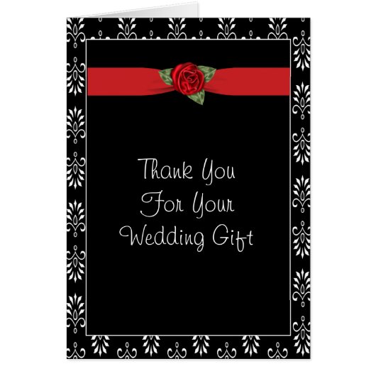 Red Rose Black Damask Wedding Dank u opmerkingen (Voorkant)