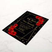 Red Rose Black en Gold Baby shower Folie Uitnodiging (Gedraaid)