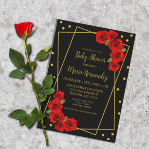 Red Rose Black en Gold Baby shower Kaart