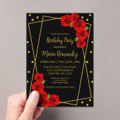 Red Rose Black en Gold Birthday Acryl Uitnodigingen (Insitu (Draagbaar))