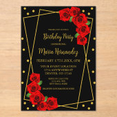 Red Rose Black en Gold Birthday Acryl Uitnodigingen (Voorkant)