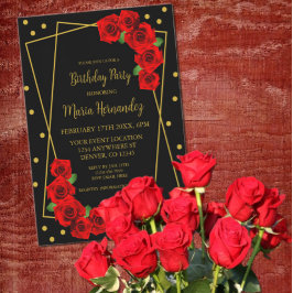 Red Rose Black en Gold Birthday Kaart