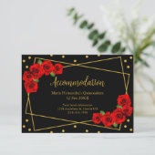 Red Rose Black en Gold Quinceañera Accommodatie Informatiekaartje (Staand voorkant)