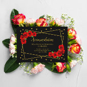 Red Rose Black en Gold Quinceañera Accommodatie Informatiekaartje