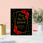 Red Rose Black en Gold Quinceañera Acryl Bord (Huwelijk)