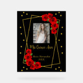 Red Rose Black en Gold Quinceañera Acryl Bord (Voorkant)