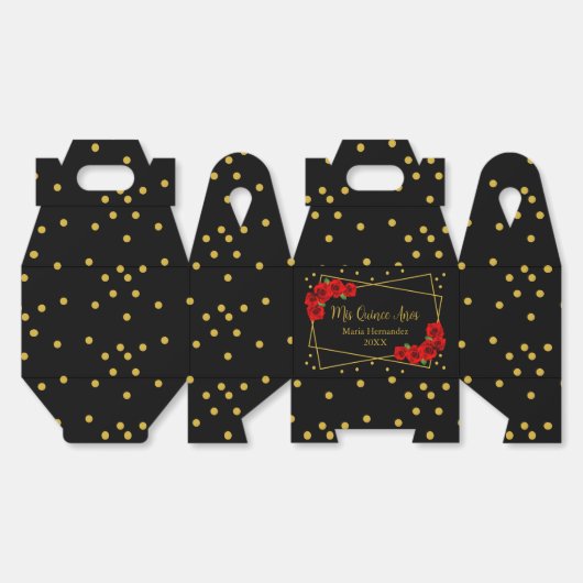 Red Rose Black en Gold Quinceañera Bedankdoosjes (Ongevouwen)