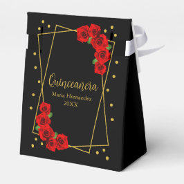 Red Rose Black en Gold Quinceañera Bedankdoosjes