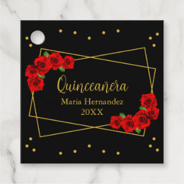 Red Rose Black en Gold Quinceañera Bedankjes Labels